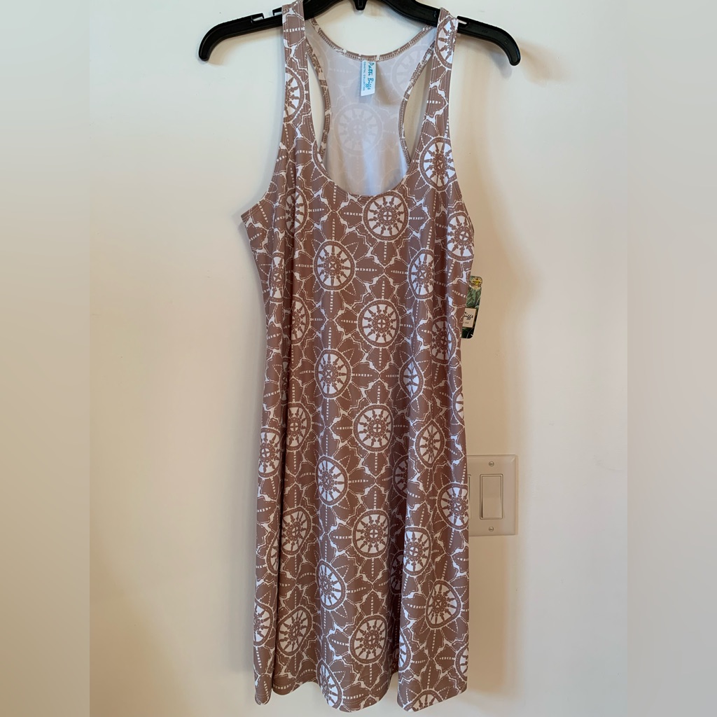 Patti Briggs Coastal Collection Dress Large Nwt Annie T Back Dress Brown White